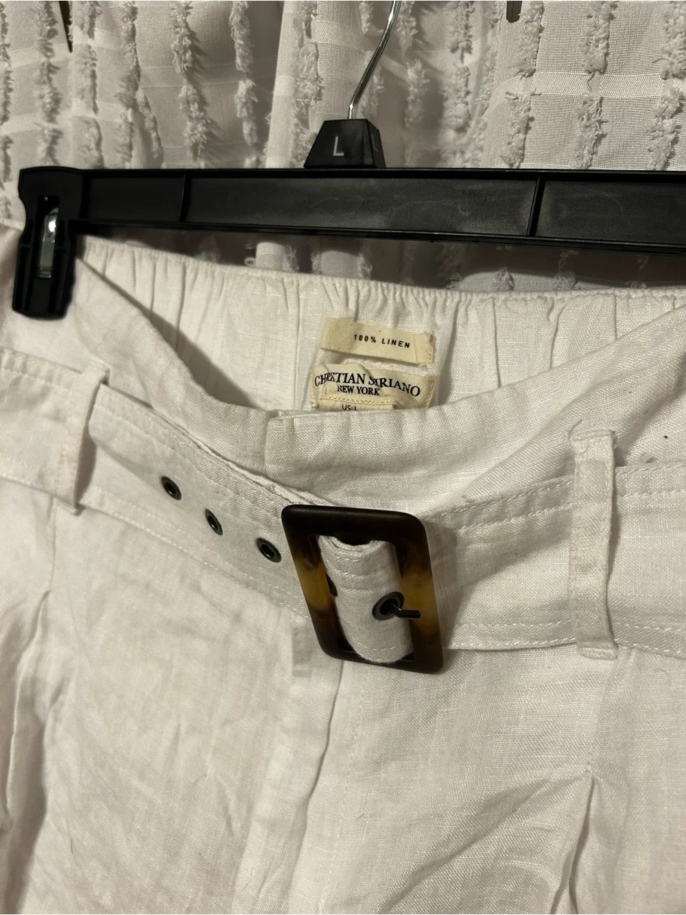 Christian Siriano White High-Waist Linen Belted Shorts
